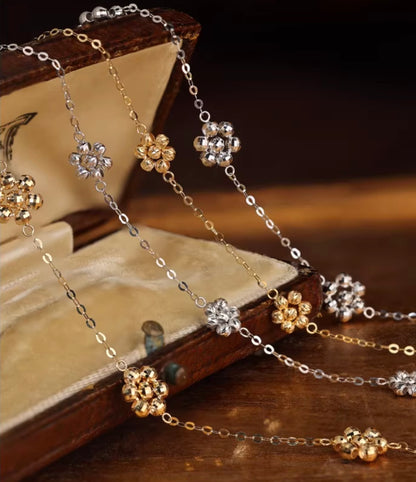 K18YG WG デイジーフラワー ステーションブレスレット カットボール 18K 花 フローラル キラキラ