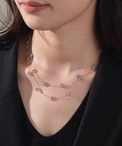 K18YG WG デイジーフラワー ステーションネックレス カットボール 18K 花 フローラル キラキラ