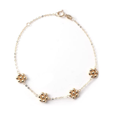 K18YG WG デイジーフラワー ステーションブレスレット カットボール 18K 花 フローラル キラキラ