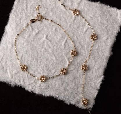 K18YG WG デイジーフラワー ステーションブレスレット カットボール 18K 花 フローラル キラキラ