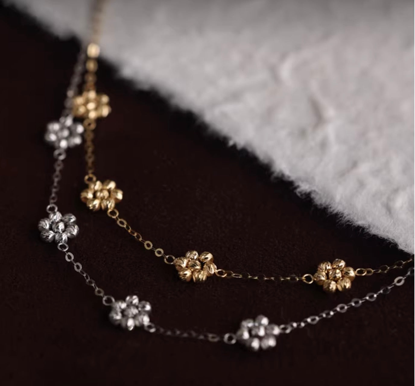 K18YG WG デイジーフラワー ステーションブレスレット カットボール 18K 花 フローラル キラキラ