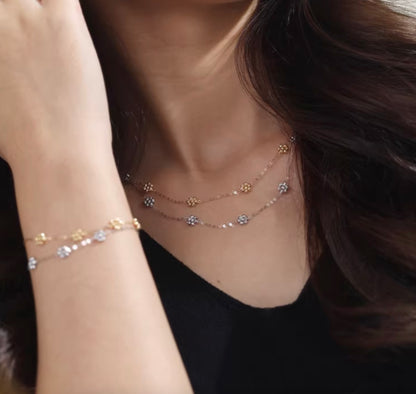K18YG WG デイジーフラワー ステーションブレスレット カットボール 18K 花 フローラル キラキラ