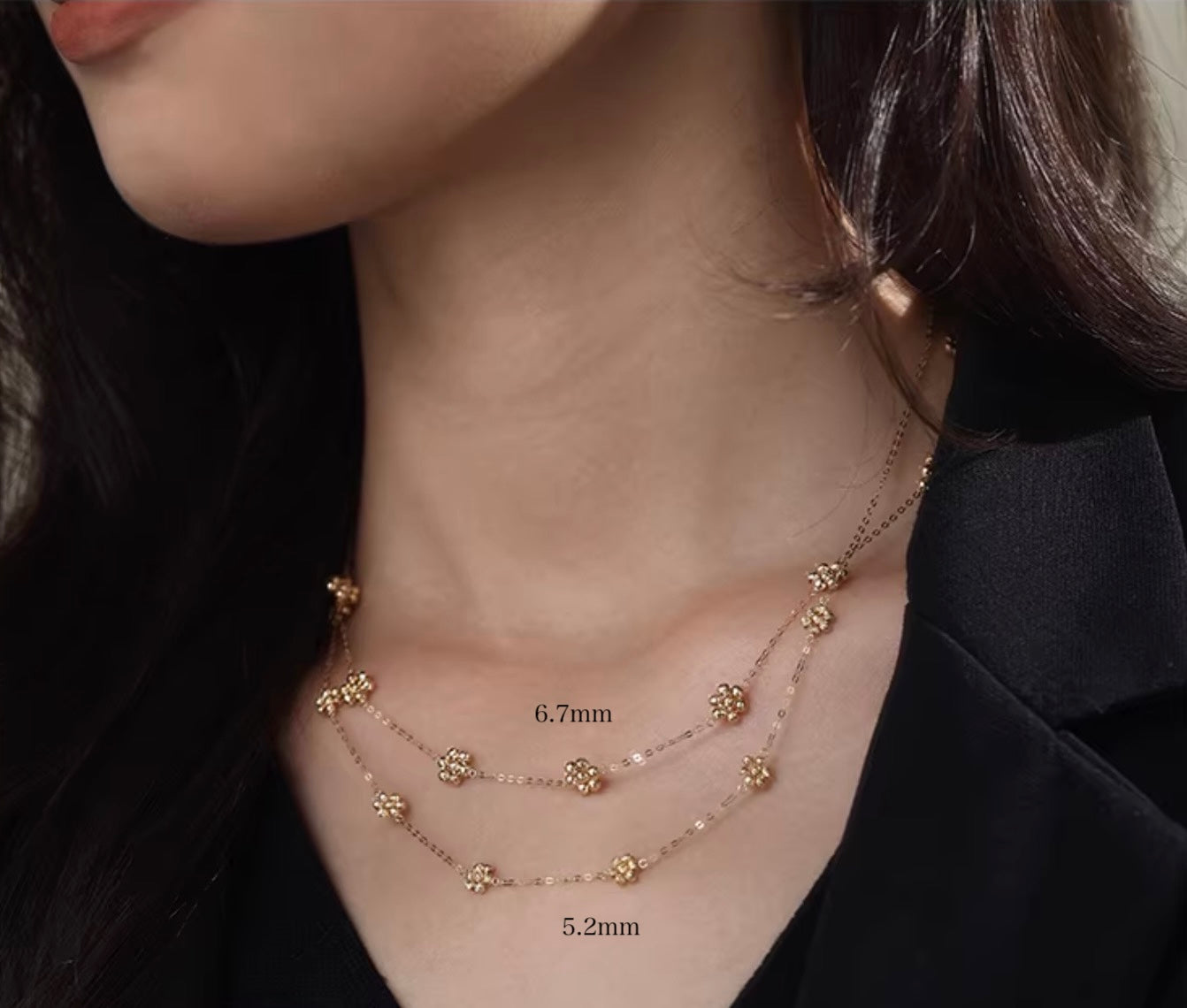 K18YG WG デイジーフラワー ステーションネックレス カットボール 18K 花 フローラル キラキラ