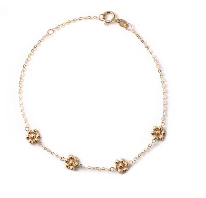K18YG WG デイジーフラワー ステーションブレスレット カットボール 18K 花 フローラル キラキラ