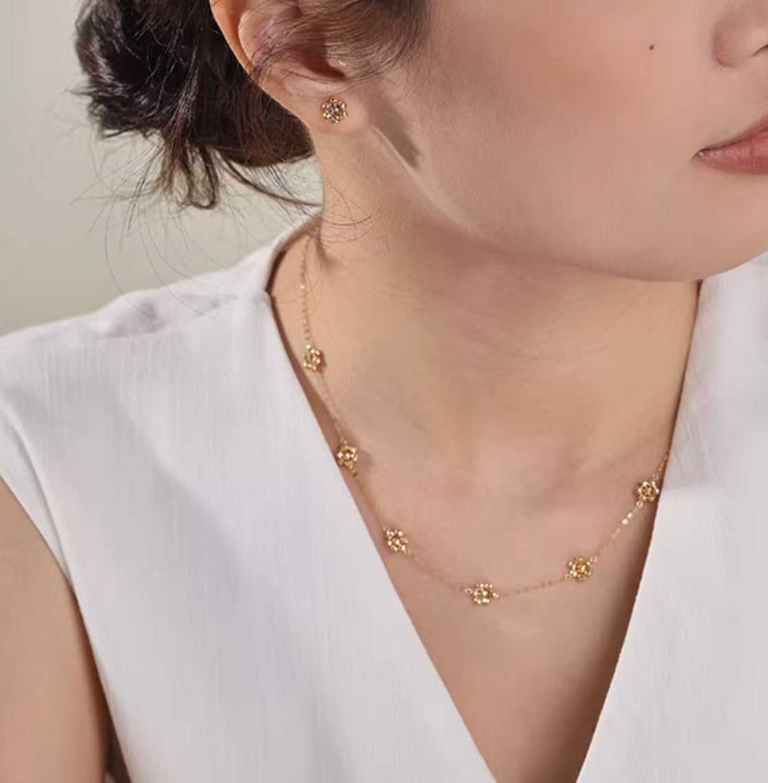 K18YG デイジーフラワー スタッドピアス カットボール 18K  花 フローラル キラキラ