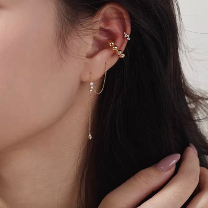 K18YG イヤーカフ 18k イエローゴールド ノンホールピアス ポンデリング ボール リング シングルピアス 片耳用 中空