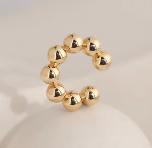 K18YG イヤーカフ 18k イエローゴールド ノンホールピアス ポンデリング ボール リング シングルピアス 片耳用 中空