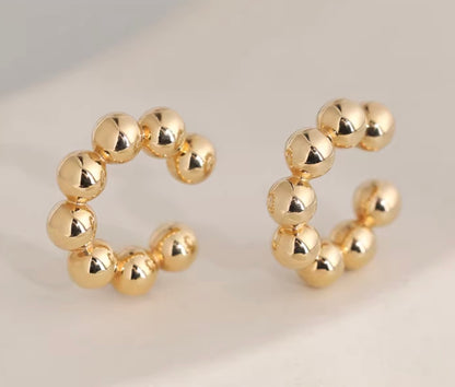 K18YG イヤーカフ 18k イエローゴールド ノンホールピアス ポンデリング ボール リング シングルピアス 片耳用 中空