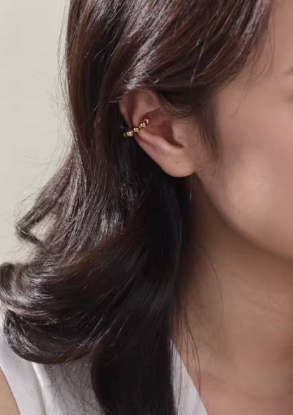 K18YG イヤーカフ 18k イエローゴールド ノンホールピアス ポンデリング ボール リング シングルピアス 片耳用 中空