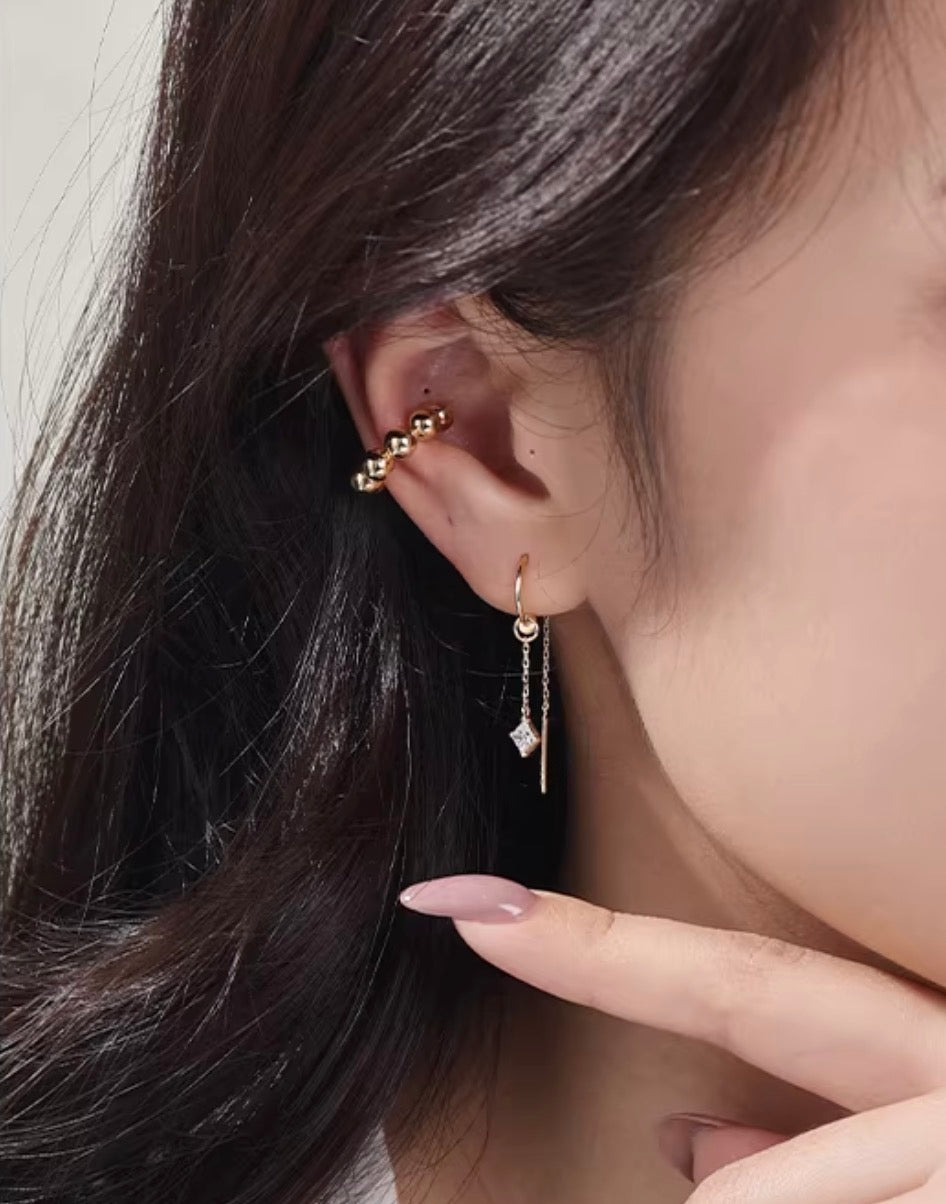 K18YG イヤーカフ 18k イエローゴールド ノンホールピアス ポンデリング ボール リング シングルピアス 片耳用 中空