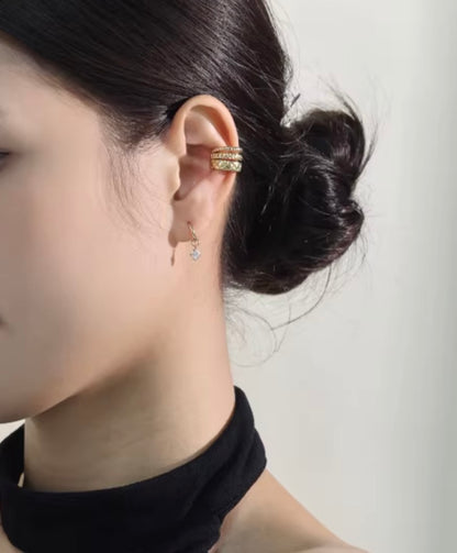 K18YG イヤーカフ 3連 18k イエローゴールド キルティング 三連 リング型 片耳用 X 模様 中空