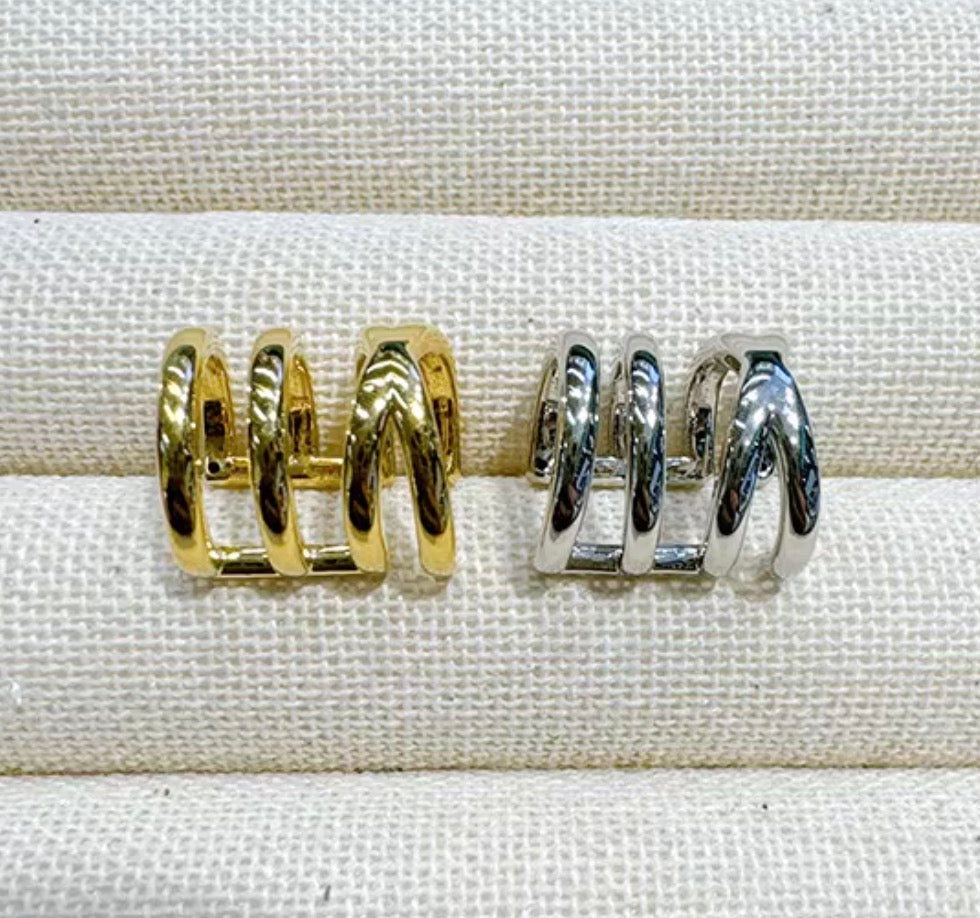 K18YG WG イヤーカフ 3連 18k イエローゴールド ホワイトゴールド シングル 片耳用 ツイスト X メンズ レディース 中空