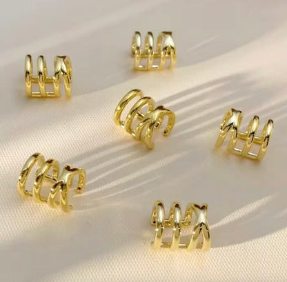 K18YG WG イヤーカフ 3連 18k イエローゴールド ホワイトゴールド シングル 片耳用 ツイスト X メンズ レディース 中空