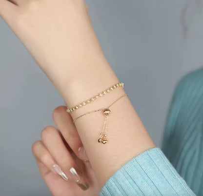 K18YG WG PG ブレスレット カットボールチェーン ハートチャーム スライド式アジャスター 18k 18金 イエローゴールド ホワイトゴールド 引き輪