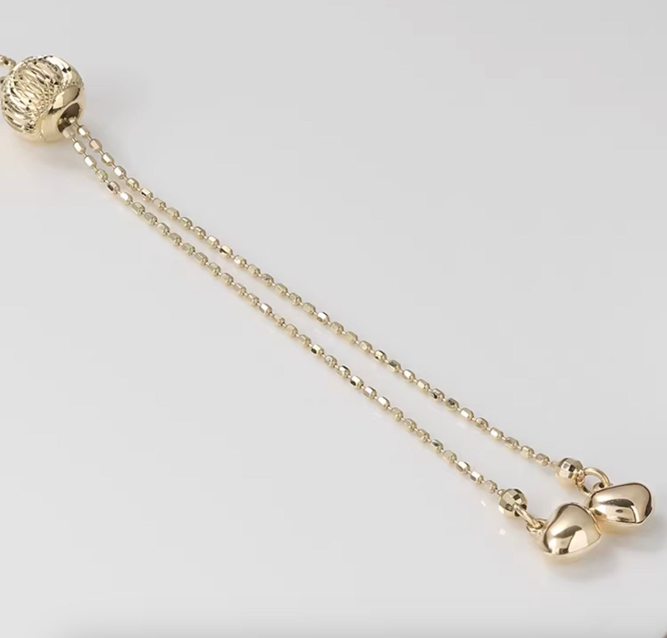 K18YG WG PG ブレスレット カットボールチェーン ハートチャーム スライド式アジャスター 18k 18金 イエローゴールド ホワイトゴールド 引き輪