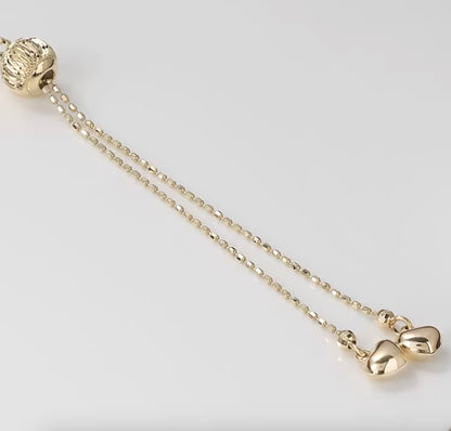 K18YG WG PG ブレスレット カットボールチェーン ハートチャーム スライド式アジャスター 18k 18金 イエローゴールド ホワイトゴールド 引き輪
