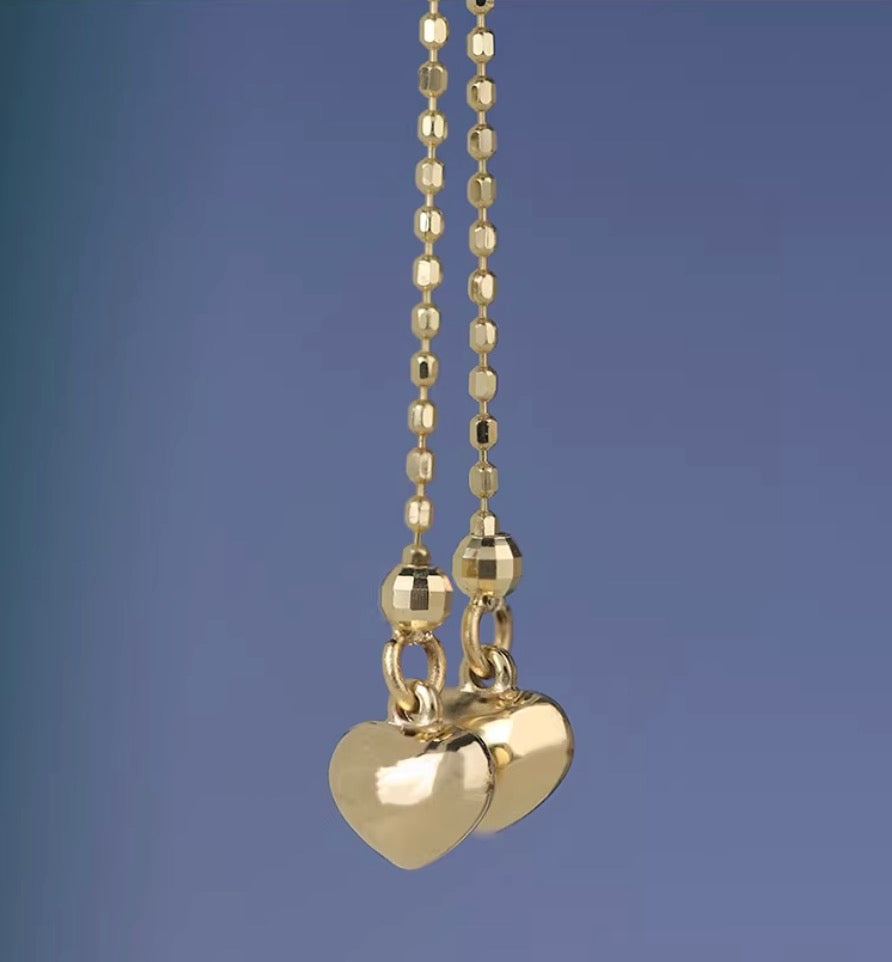 K18YG WG PG ブレスレット カットボールチェーン ハートチャーム スライド式アジャスター 18k 18金 イエローゴールド ホワイトゴールド 引き輪