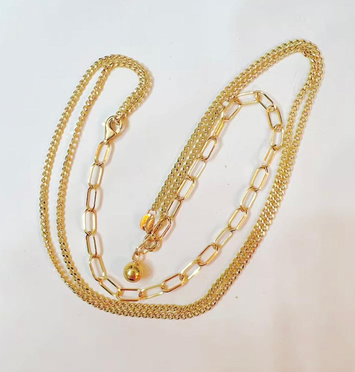 K18YG 喜平ネックレス ペーパークリップブレスレット 18K 2連 ミックスチェーン