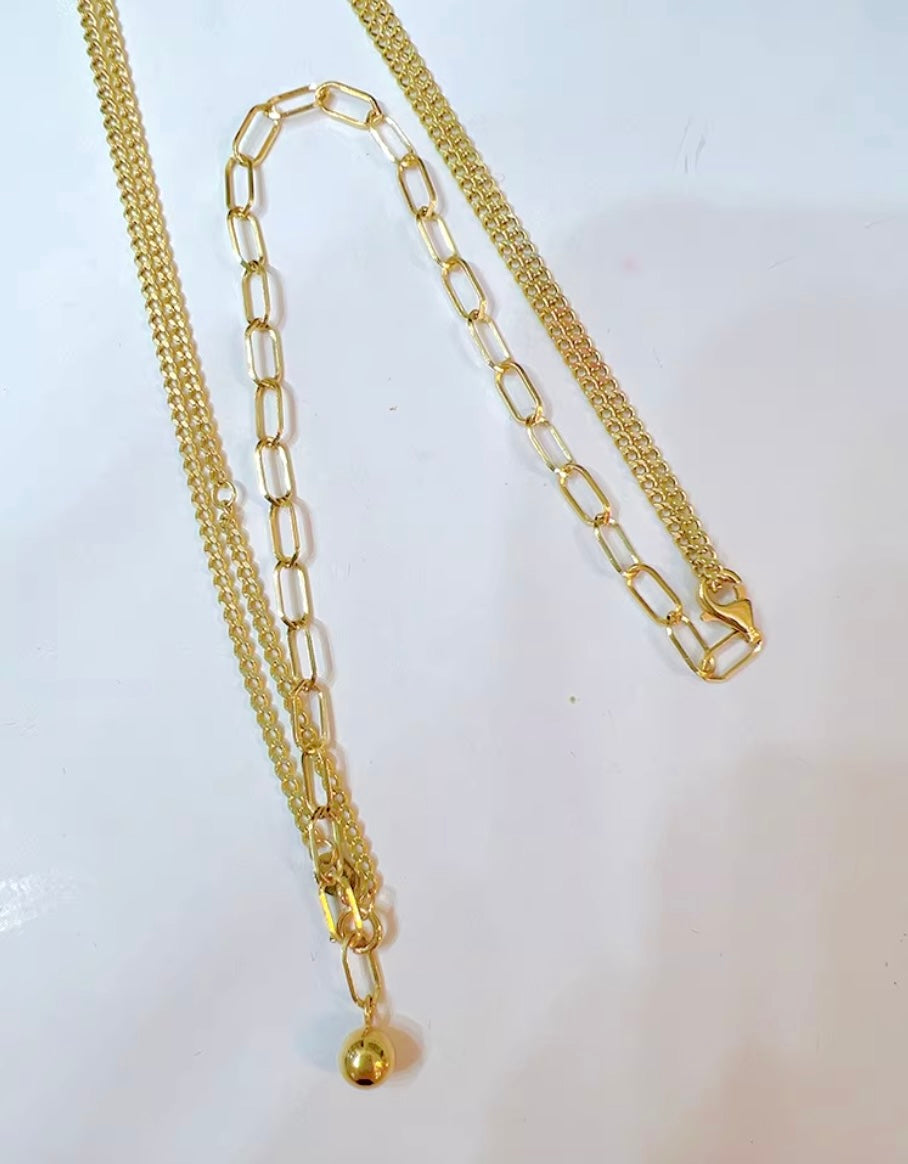 K18YG 喜平ネックレス ペーパークリップブレスレット 18K 2連 ミックスチェーン