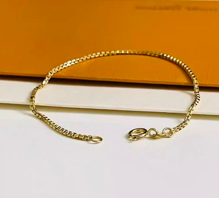 K18YG ボックスチェーン ベネチアンチェーン ブレスレット メンズ レディース 18k