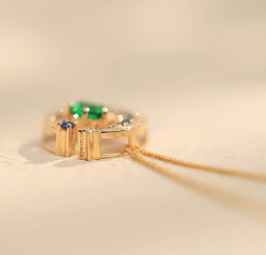 K18YG ペンダント ツァボライト ダイヤモンド エメラルド ネックレスジュエリー  18K ムーン 月 ラウンド 星 大ぶり
