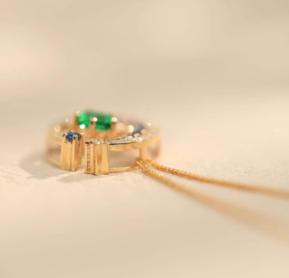 K18YG ペンダント ツァボライト ダイヤモンド エメラルド ネックレスジュエリー  18K ムーン 月 ラウンド 星 大ぶり
