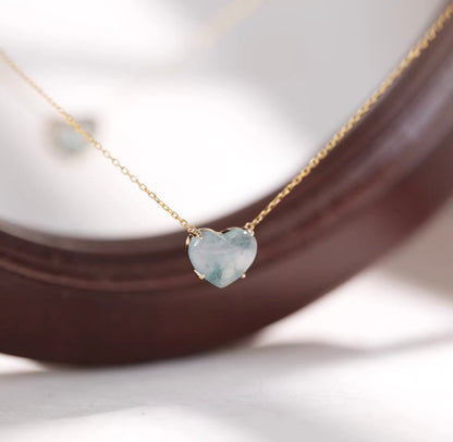 K18YG 翡翠 ハートネックレス 18K ハートチャーム ペンダント ヒスイ Aグレード ぷるぷる カボション 爪留め