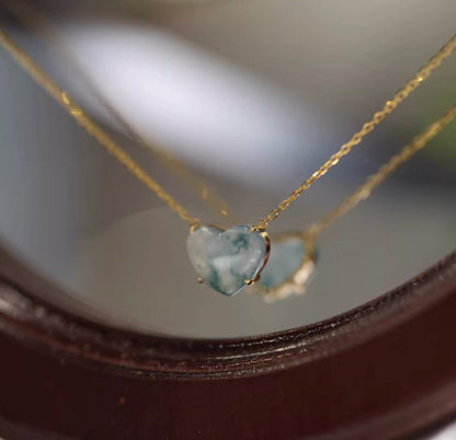 K18YG 翡翠 ハートネックレス 18K ハートチャーム ペンダント ヒスイ Aグレード ぷるぷる カボション 爪留め