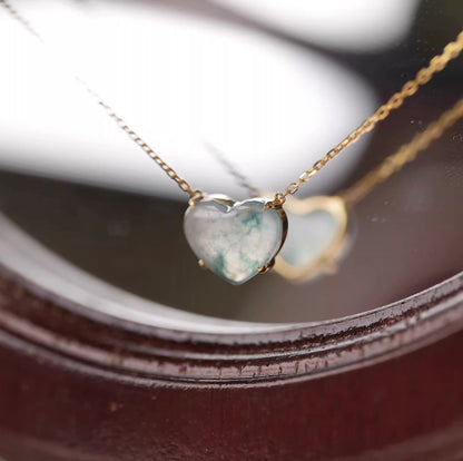 K18YG 翡翠 ハートネックレス 18K ハートチャーム ペンダント ヒスイ Aグレード ぷるぷる カボション 爪留め