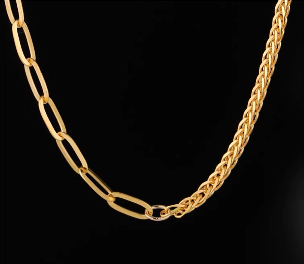 K18YG WG PG ミックスチェーン ネックレス コンビチェーン デザインチェーン 18K オーバルチェーン ペーパークリップ ショパンチェーン