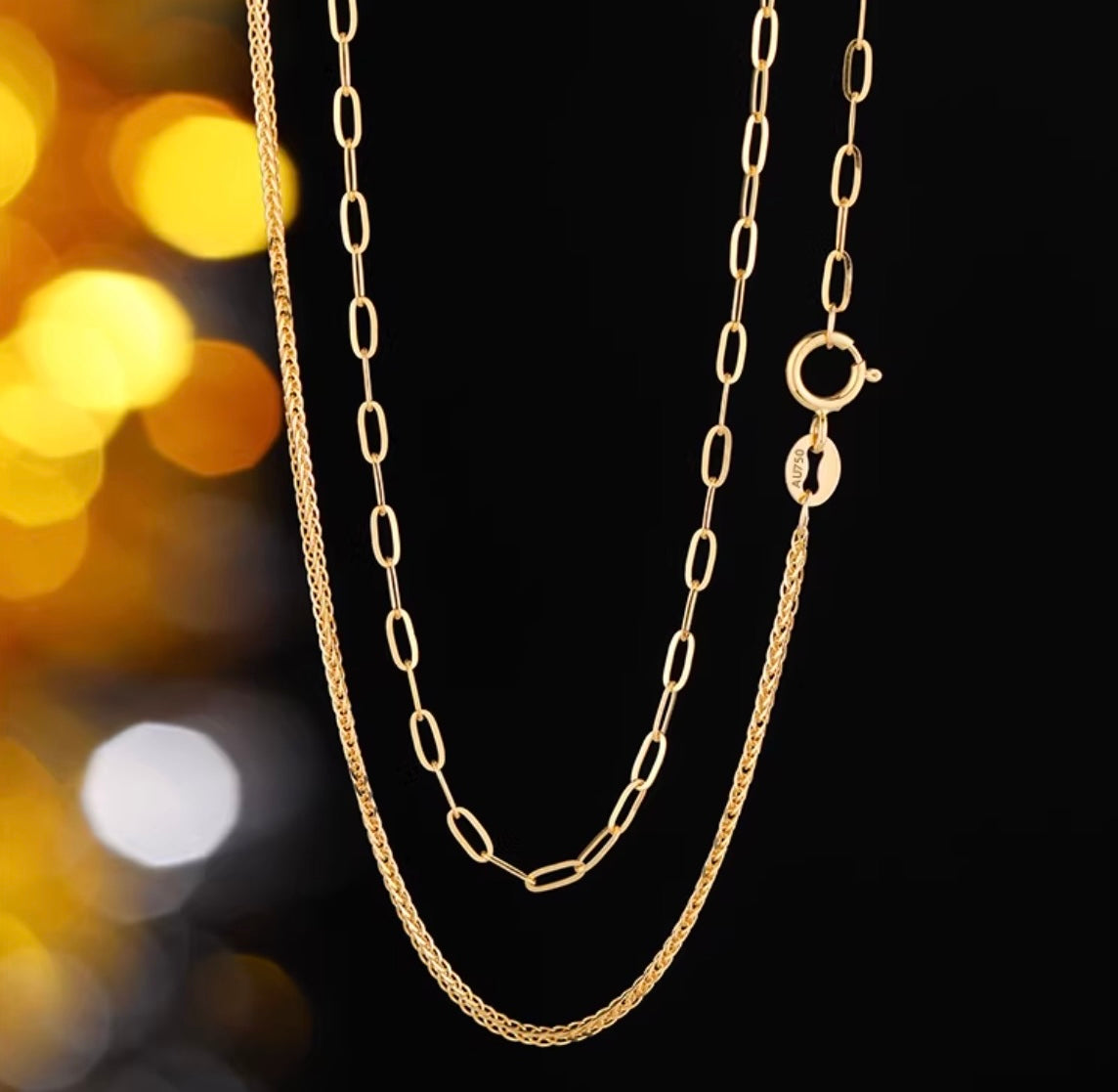 K18YG WG PG ミックスチェーン ネックレス コンビチェーン デザインチェーン 18K オーバルチェーン ペーパークリップ ショパンチェーン