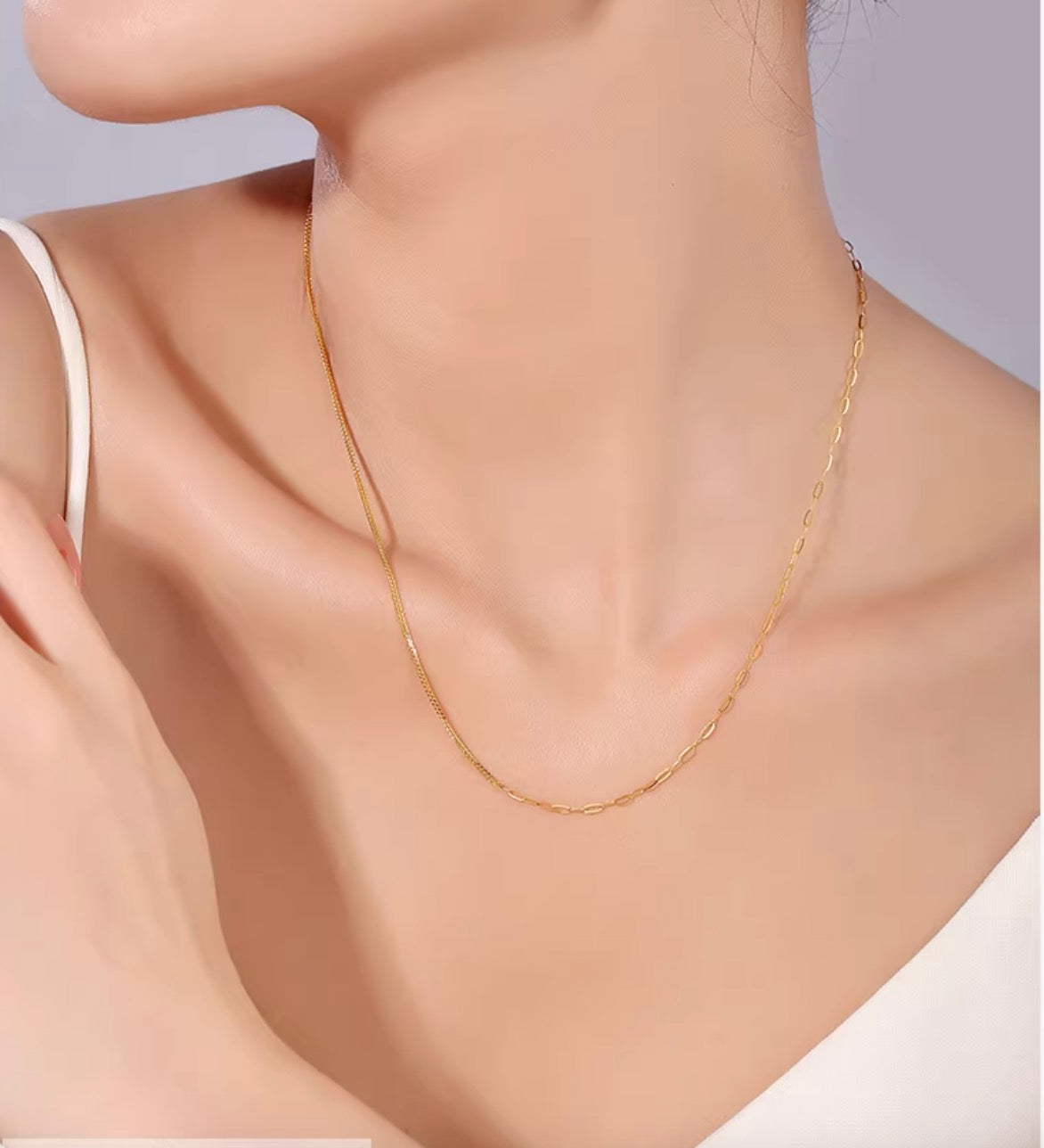 K18YG WG PG ミックスチェーン ネックレス コンビチェーン デザインチェーン 18K オーバルチェーン ペーパークリップ ショパンチェーン