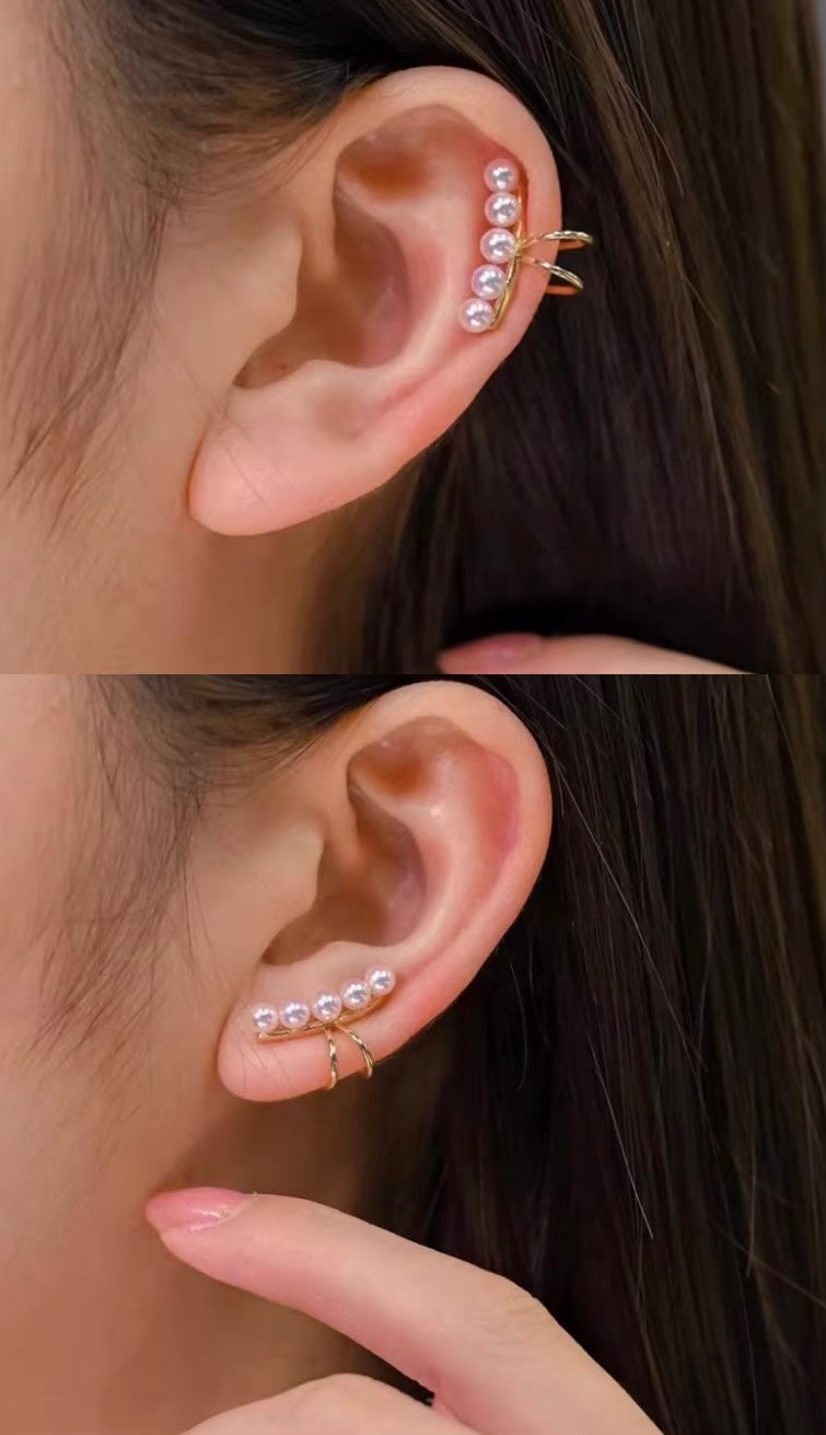 K18YG あこや真珠 彩凛珠 イヤーカフ イヤリング スマイル アコヤ 18K ５玉 5珠 ５連 ベビーパール ベイビーアコヤ