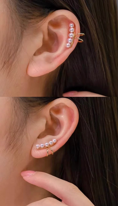 K18YG あこや真珠 彩凛珠 イヤーカフ イヤリング スマイル アコヤ 18K ５玉 5珠 ５連 ベビーパール ベイビーアコヤ