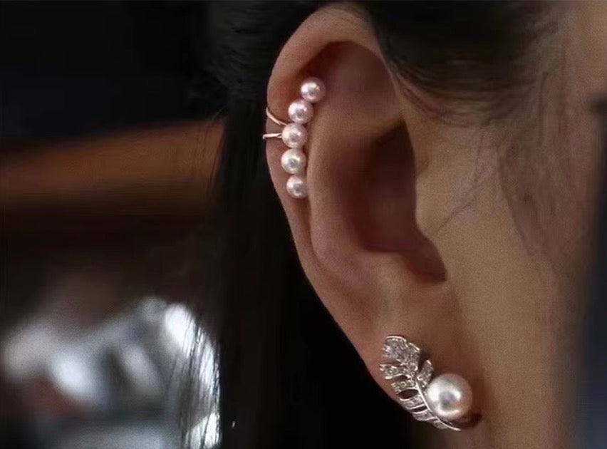 K18YG あこや真珠 彩凛珠 イヤーカフ イヤリング スマイル アコヤ 18K ５玉 5珠 ５連 ベビーパール ベイビーアコヤ