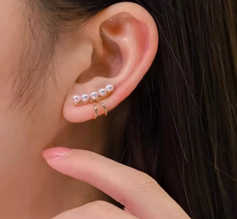 K18YG あこや真珠 彩凛珠 イヤーカフ イヤリング スマイル アコヤ 18K ５玉 5珠 ５連 ベビーパール ベイビーアコヤ