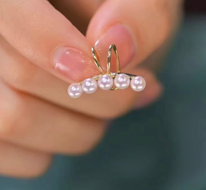 K18YG あこや真珠 彩凛珠 イヤーカフ イヤリング スマイル アコヤ 18K ５玉 5珠 ５連 ベビーパール ベイビーアコヤ