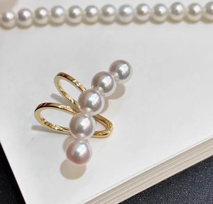 K18YG あこや真珠 彩凛珠 イヤーカフ イヤリング スマイル アコヤ 18K ５玉 5珠 ５連 ベビーパール ベイビーアコヤ