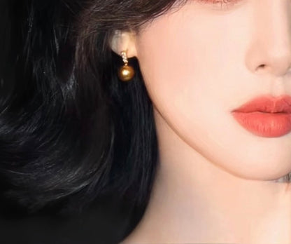 K18YG ゴールデンパール 南洋真珠 イエローゴールド 18K ピアス 揺れる 金色 スタッドピアス ゴールドパール