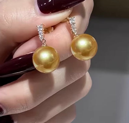 K18YG ゴールデンパール 南洋真珠 イエローゴールド 18K ピアス 揺れる 金色 スタッドピアス ゴールドパール