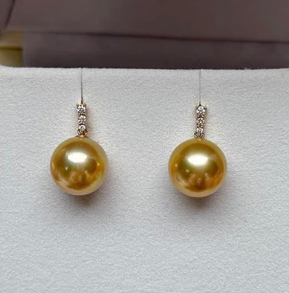K18YG ゴールデンパール 南洋真珠 イエローゴールド 18K ピアス 揺れる 金色 スタッドピアス ゴールドパール