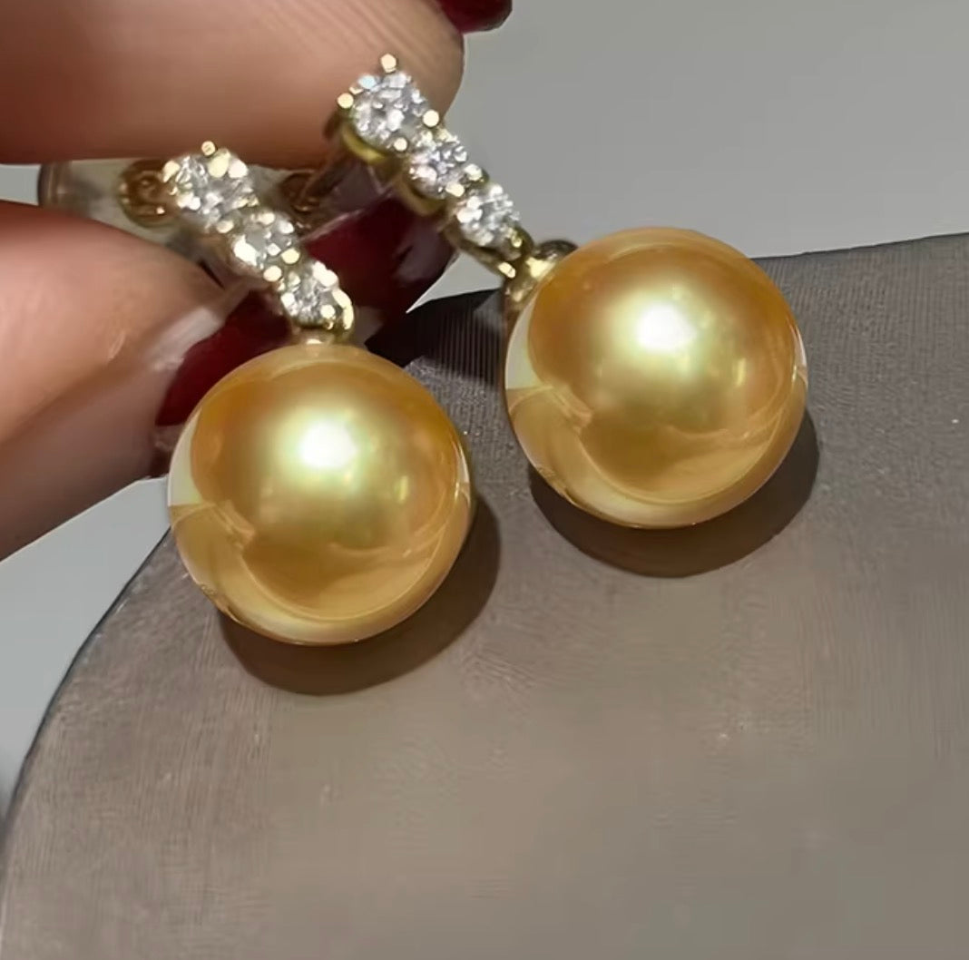 K18YG ゴールデンパール 南洋真珠 イエローゴールド 18K ピアス 揺れる 金色 スタッドピアス ゴールドパール
