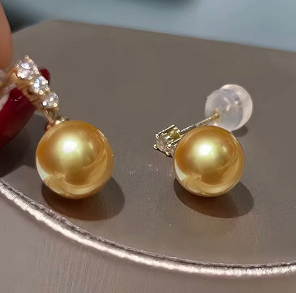 K18YG ゴールデンパール 南洋真珠 イエローゴールド 18K ピアス 揺れる 金色 スタッドピアス ゴールドパール