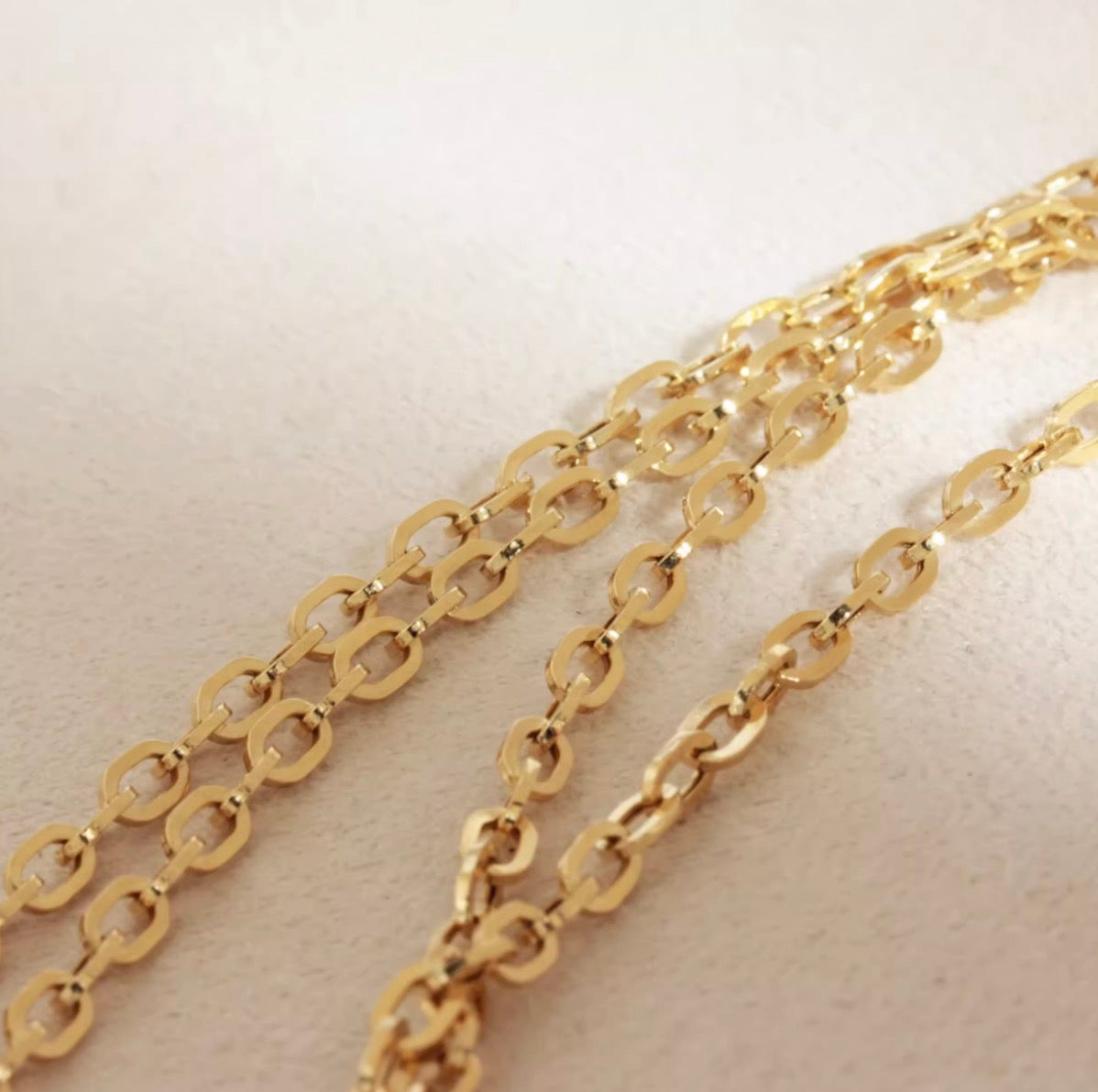 K18YG オーバルチェーン ペーパークリップチェーンパーツ ネックレス 18K ロングあずきチェーン 太め 3mm 中空