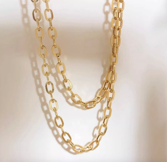 K18YG オーバルチェーン ペーパークリップチェーンパーツ ネックレス 18K ロングあずきチェーン 太め 3mm 中空