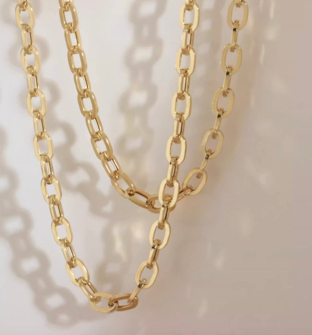 K18YG オーバルチェーン ペーパークリップチェーンパーツ ネックレス 18K ロングあずきチェーン 太め 3mm 中空