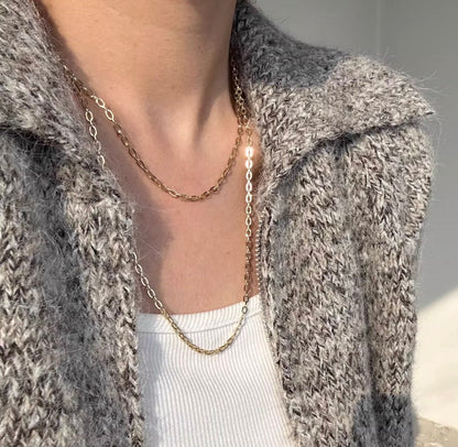 K18YG オーバルチェーン ペーパークリップチェーンパーツ ネックレス 18K ロングあずきチェーン 太め 3mm 中空