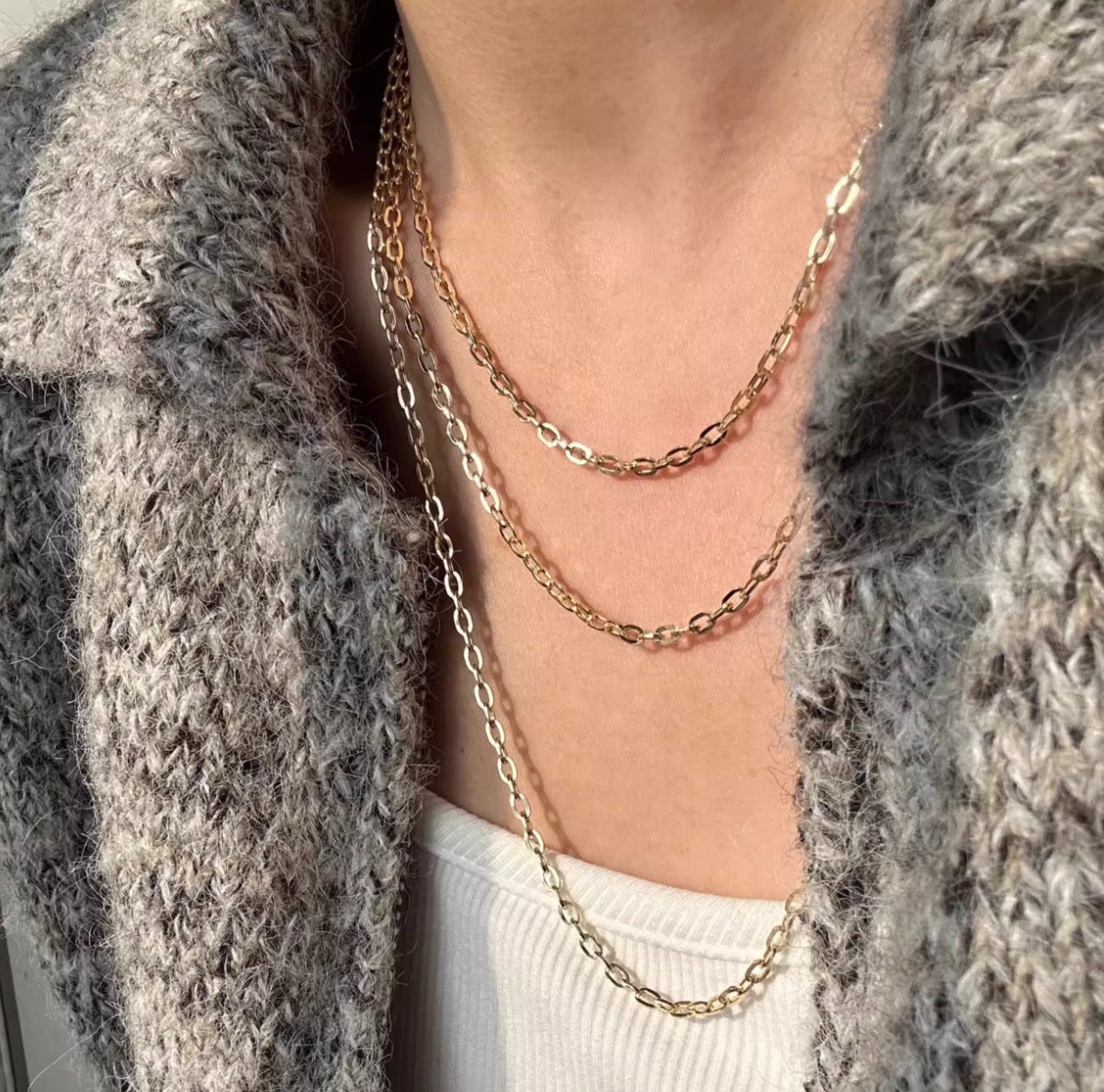 K18YG オーバルチェーン ペーパークリップチェーンパーツ ネックレス 18K ロングあずきチェーン 太め 3mm 中空