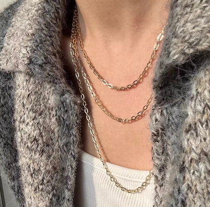 K18YG オーバルチェーン ペーパークリップチェーンパーツ ネックレス 18K ロングあずきチェーン 太め 3mm 中空