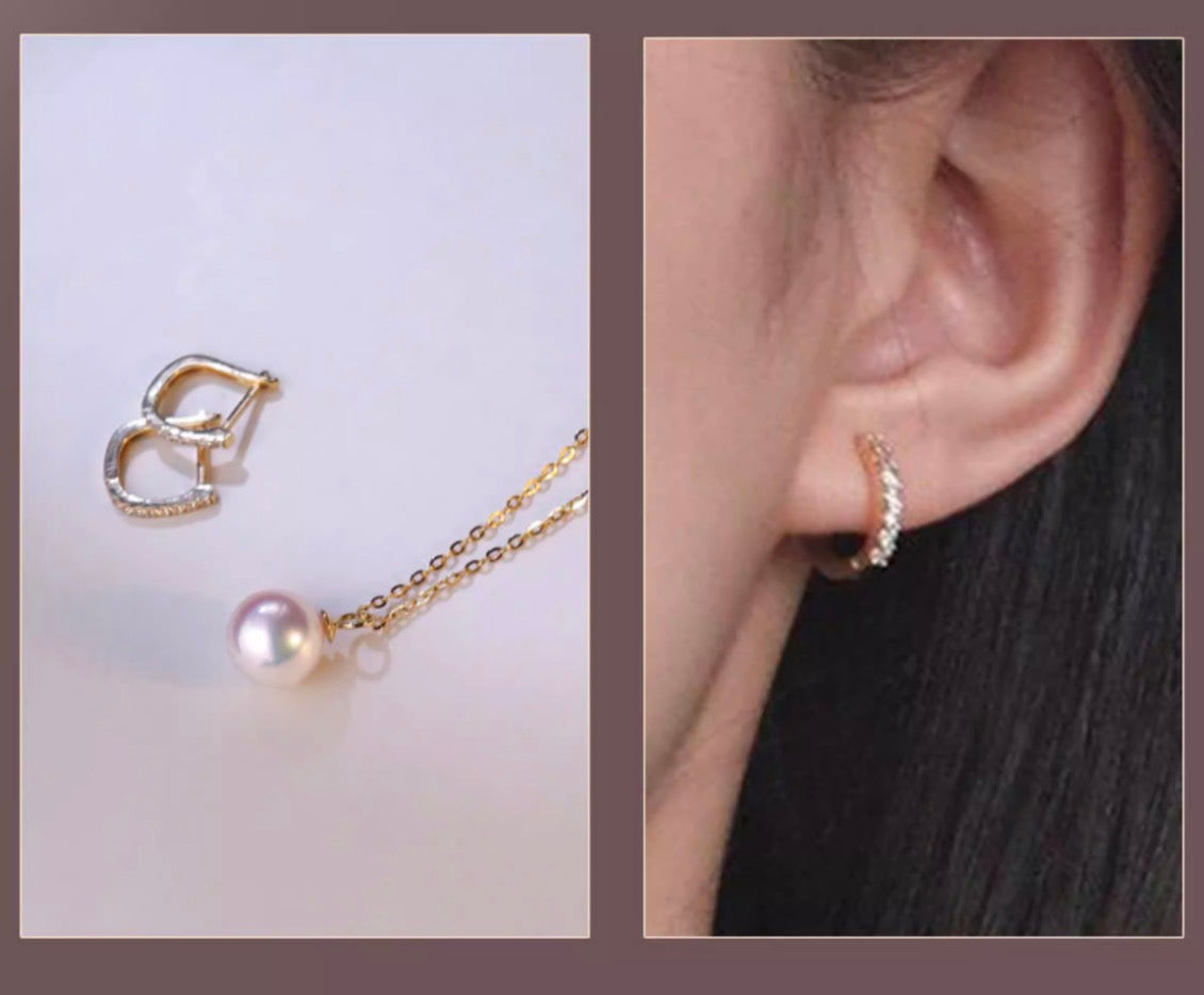 K18YG あこや真珠 2way ピアス リングピアス フープピアス 18K YG 揺れる akoya pearl  パール チャーム